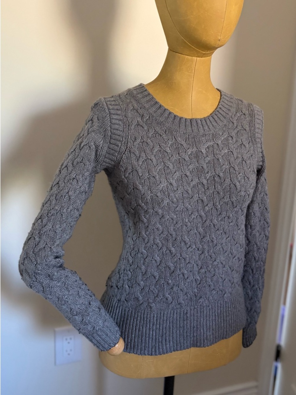J. Crew Heather Gray Cable Knit Crewneck Sweater (XS)